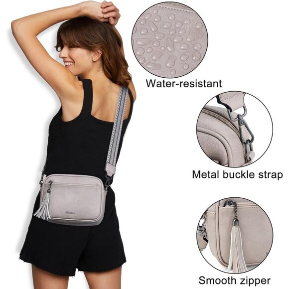 Small Crossbody Purse Vegan Leather Women Multi Pocket Adjustable Strap - Picture 4 of 7